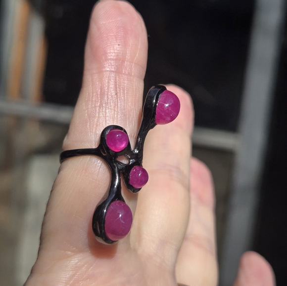 Pink Ruby sterling & rhodium finger cuff sz7 - Picture 7 of 7